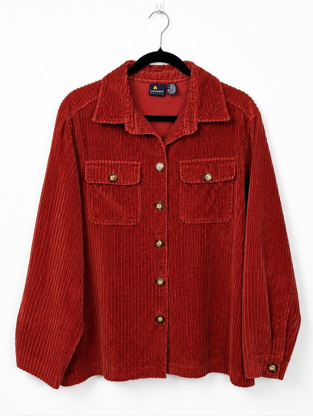 Lizsport Petite Rust Corduroy Shacket Oversized Button Up Jacket Pockets Small